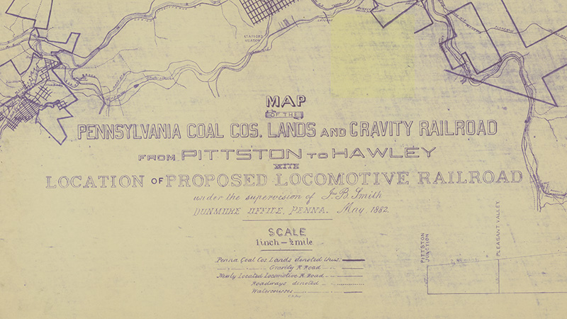 Map of the Pennsylvania coal cos. lands and Gravity Railroad from Pittston to Hawley.